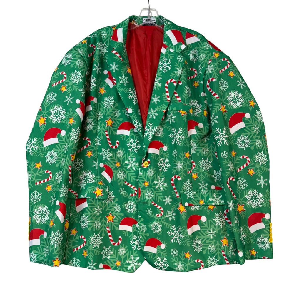 OffStream Mens Green Christmas Blazer Suit Jacket 2XL Holiday Ugly Xmas Sweater